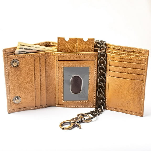 Mens Wallet with Chain Attached RFID Blocking Leather Wallet & Multi Card Slots Tan Color with Key Holder