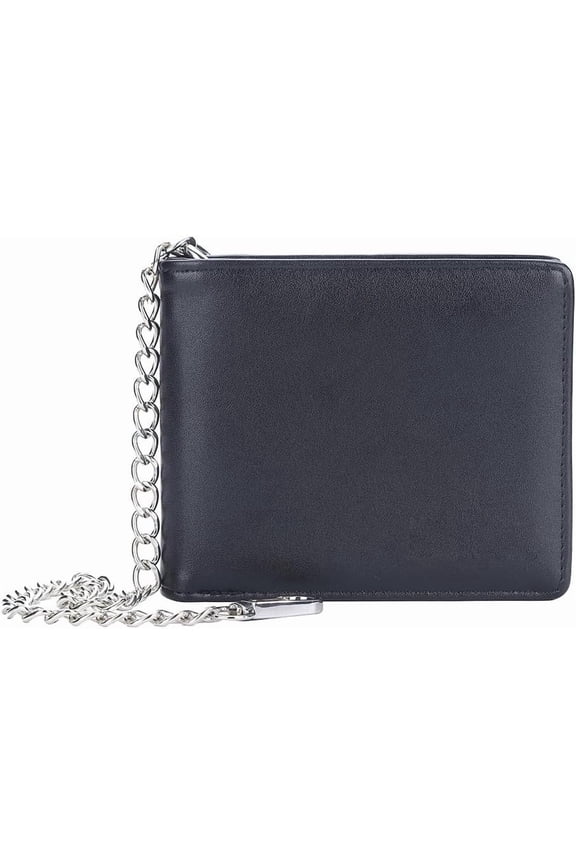Mens Wallet with Chain, PU Leather Card Wallet Anti- Short Wallet Chain for Biker, (Black)