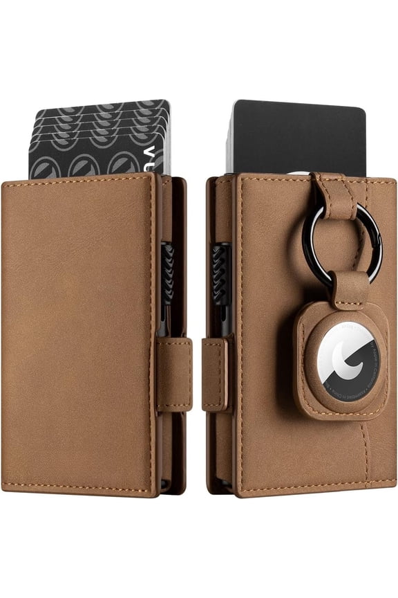 Mens Wallet with Key Ring & Airtag Holder Leather Pop Up Card Holder RFID Blocking  Wallet  Compartment