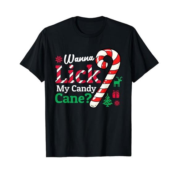 Mens Wanna Lick My Candy Cane Rude Christmas T-Shirt