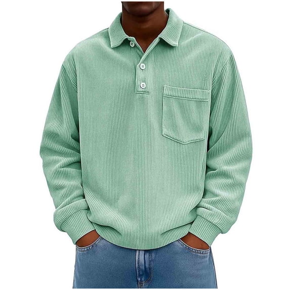 Mens Warm Corduroy Sweatshirt Casual Stand Collar Quarter Button Pullover Sweater Tops with Pockets for Cold Weather