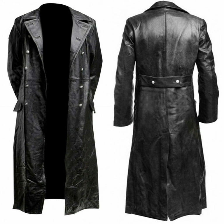 Mens Warm German Military Coat Vintage Classic Ww2 Officer Military Uniform  Leather Long Trench Coat Jacket