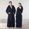 thumbnail image 1 of Mens Warm Robe with Hood, Fuzzy Fleece Hooded Bathrobe, Long Spa Bath Robe with Pockets House Coat Navy XL, 1 of 6