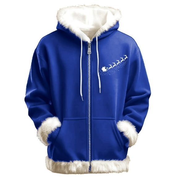 Mens Warm Sweatshirts Full Zip Print Christmas Graphic Casual Mens Work Clothing,Blue,3XL