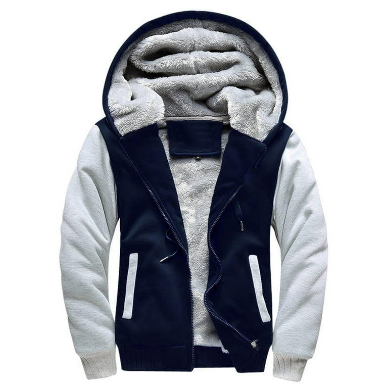 Mens Warm Thick Fleece Lined Sweatshirts Hoodie Winter Contrast