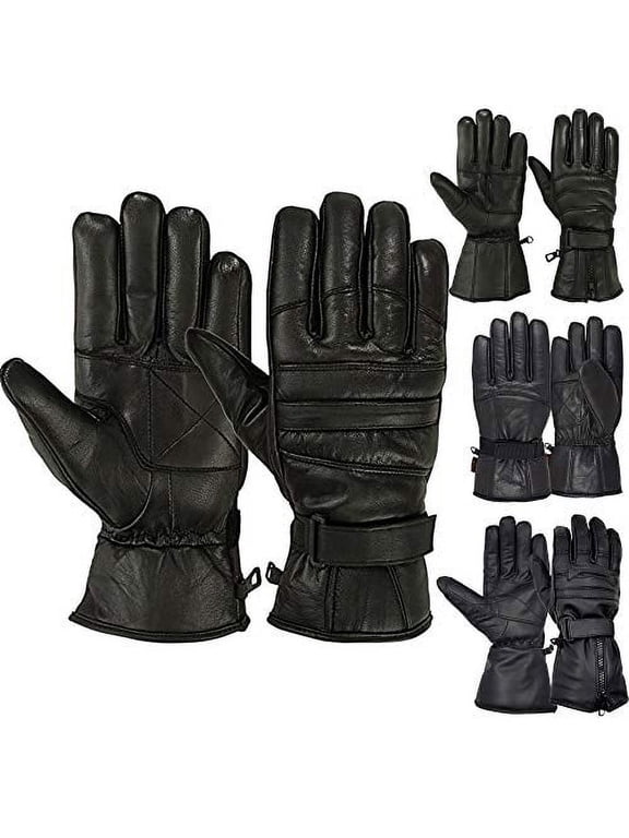 Mens Warm Winter Dress Glove Genuine Leather Motorcycle Gloves, Black (2XL)
