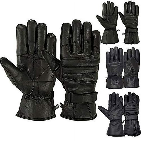 Mens Warm Winter Dress Glove Genuine Leather Motorcycle Gloves, Black (Medium)