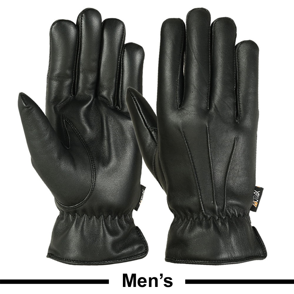 Mens Warm Winter Dress Glove Genuine Leather Motorcycle Gloves, Black  (Small)