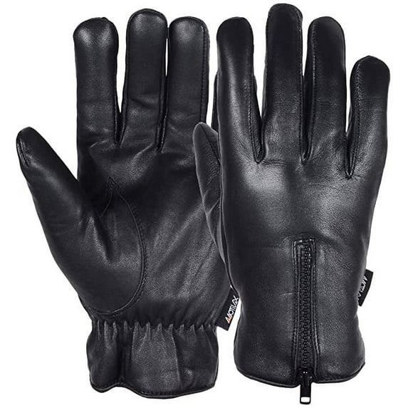 Mens Warm Winter Dress Gloves Thermal Lining Genuine Leather Driving Cold Weather Glove - MRX (Black, Medium)