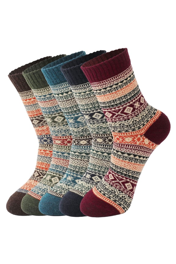 Mens Warm Wool Socks Thermal Winter Thick Crew Pattern Socks Cold Weather 5 Pairs