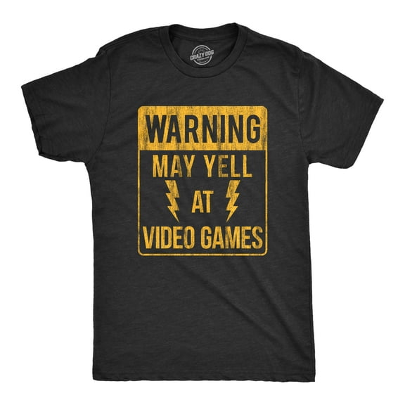 Mens Warning May Yell At Video Games T Shirt Funny Nerdy Rage Quit Novelty Graphic Tee Graphic Tees