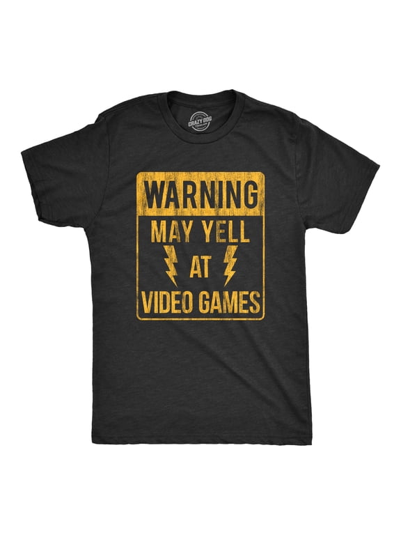 Mens Warning May Yell At Video Games T Shirt Funny Nerdy Rage Quit Novelty Graphic Tee Graphic Tees
