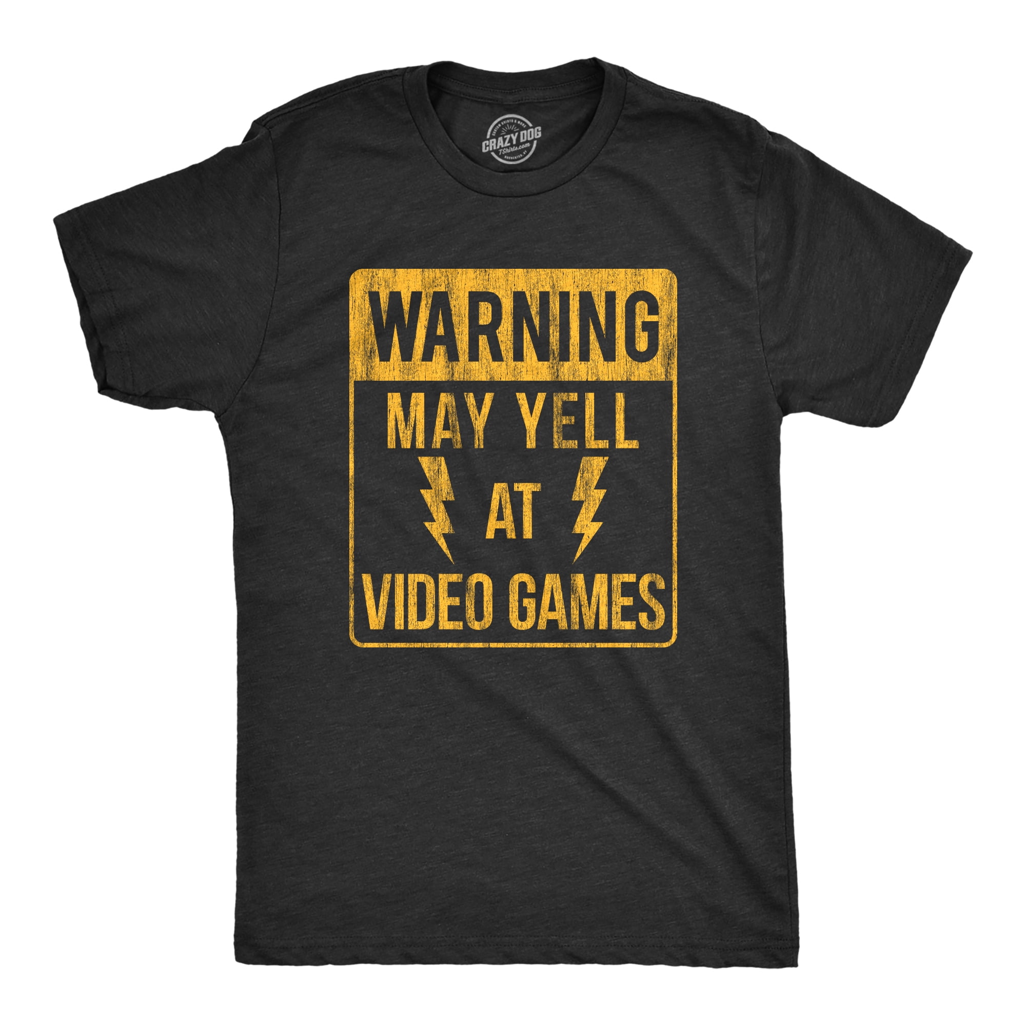 Mens Warning May Yell At Video Games Tshirt Funny Nerdy Rage Quit Novelty  Graphic Tee (Heather Black) - L Graphic Tees 