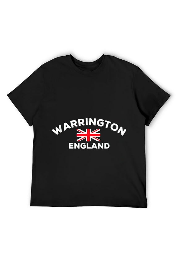 Mens Warrington England UK United Kingdom Union Jack Flag City T-Shirt Black