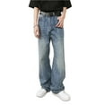 thumbnail image 1 of Mens Washed Denim Jeans with Utility Pockets Straight Leg for Casual Everyday Wear Durable No Stretch Denim Pants, 1 of 6