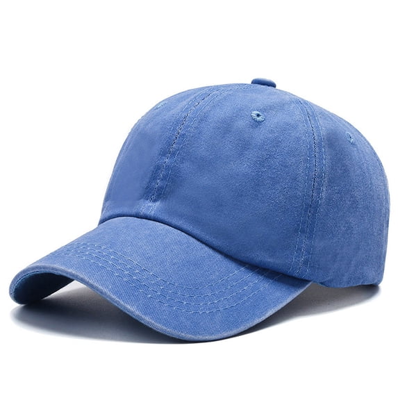 Mens Washed Distressed Baseball Cap with Blank Design Solid Curved Brim Hat Summer Outdoor Cap Blue