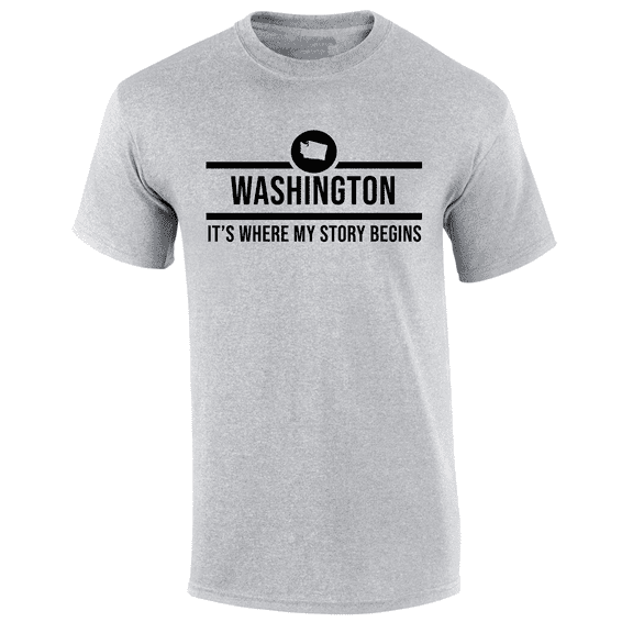 Mens Washington Tshirt Washington It's Where My Story Begins Short Sleeve T-shirt-Sports Grey-medium