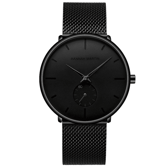 Mens Watch Black Ultra Thin Women Fashion Waterproof Business Unisex Wrist Watches with Stainless Steel Mesh Band