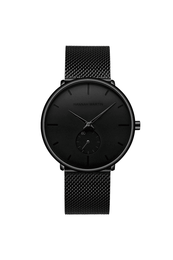 Mens Watch Black Ultra Thin Women Fashion Waterproof Business Unisex Wrist Watches with Stainless Steel Mesh Band