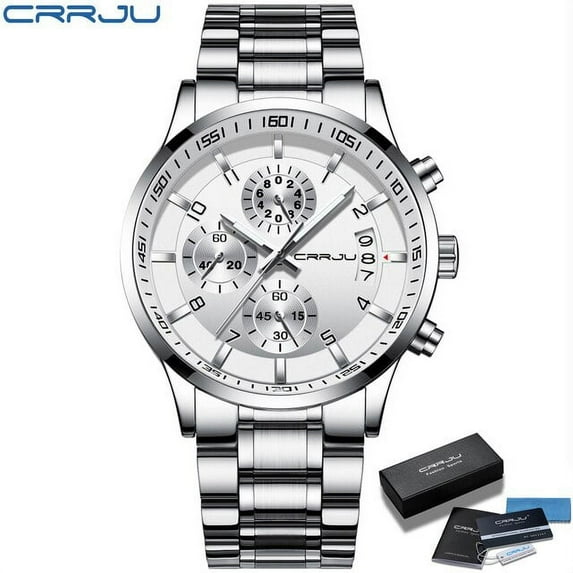 Mens Watch CRRJU Men Chronograph Luxury Waterproof Watches Fashion Blue Business Stainless Steel Watch For Men relogio masculino
