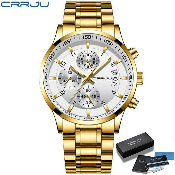 Mens Watch CRRJU Men Chronograph Luxury Waterproof Watches Fashion Blue Business Stainless Steel Watch For Men relogio masculino