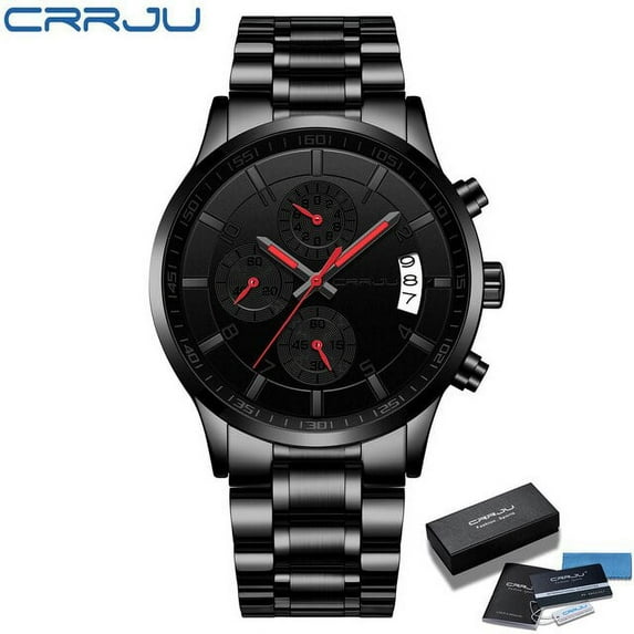 Mens Watch CRRJU Men Chronograph Luxury Waterproof Watches Fashion Blue Business Stainless Steel Watch For Men relogio masculino
