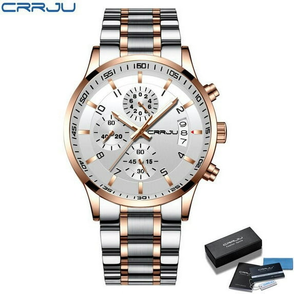 Mens Watch CRRJU Men Chronograph Luxury Waterproof Watches Fashion Blue Business Stainless Steel Watch For Men relogio masculino