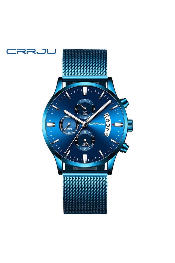 Mens Watch Crrju Luxury Stylish Men Stainless Steel Wristwatch Men's Military Waterproof Date Quartz Watches Relogio Masculino - Quartz Wristwatches