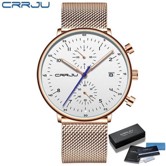 Mens Watch Crrju Luxury Top Brand Men Stainless Steel Wristwatch Men's Military Waterproof Date Quartz Watches Relogio Masculino - Quartz Wristwatches