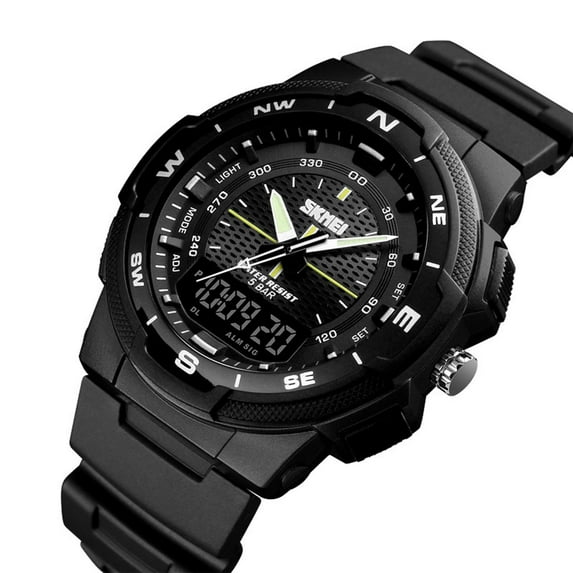 Mens Watch Digital Waterproof Big Face LED Analog Multifunctional Outdoor Sports Watch, Men's Wrist Watches with Dual Time Backlight Display Alarm Stopwatch (Black)