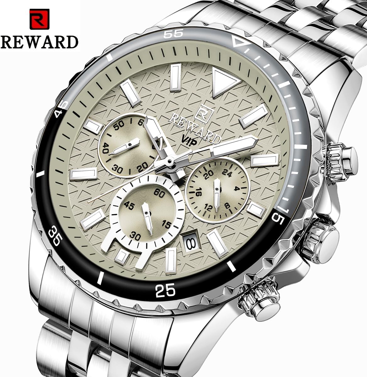 Mens Watches Analog Quartz Chronograph Stainless Steel Watches for Men 30M Waterproof Men's Wrist Watches with Calendar Luxury Business Work Casual Watch Elegant Gifts