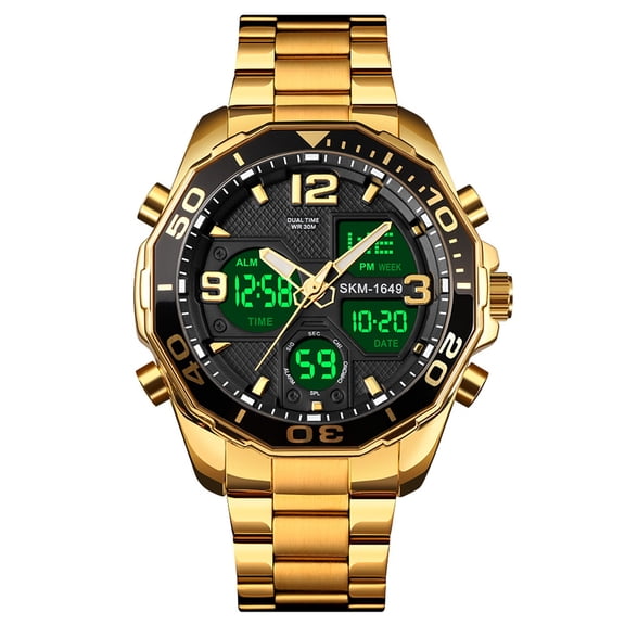 Mens Watches, Chronograph Business Dress Quartz Stainless Steel Sports Watch, IP68 Waterproof Luminous Date Wrist Watch,Gold