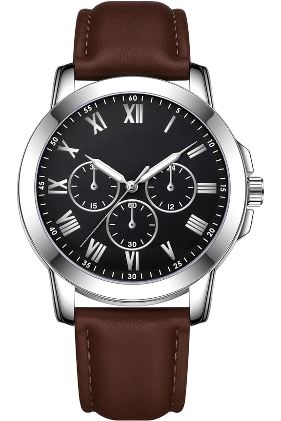 Mens Watches Leather Watch Analog Quartz Watch for Men, Classic Roman Numeral Dress Watch for Business Casual, Luminous Hands Mens Wrist Watches, 3ATM  Watch Gifts for Men
