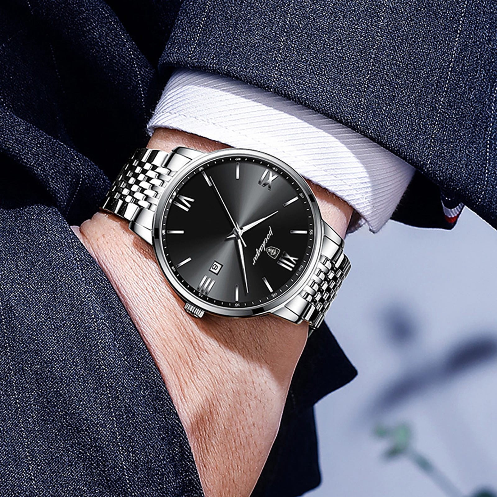 Mens Watches Silver: Wrist Watches Easy to Read - Dress Stainless Steel Watch for Men Gifts for Husband Father at Birthday Anniversary