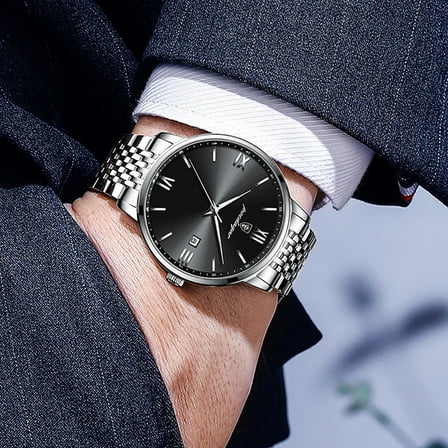 Mens Watches Silver: Wrist Watches Easy to Read - Dress Stainless Steel Watch for Men Gifts for Husband Father at Birthday Anniversary