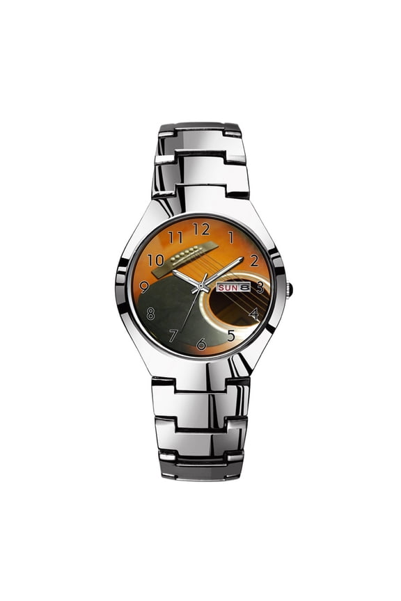 Mens Watches Silvery Steel Band Top Brand Waterproof Japan Quartz Watch Christmas Men Business Clock Acoustic Guitar Watch