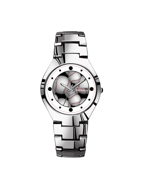 Mens Watches Silvery Steel Band Top Brand Waterproof Japan Quartz Watch Christmas Men Business Clock Baseballs Pattern Watch