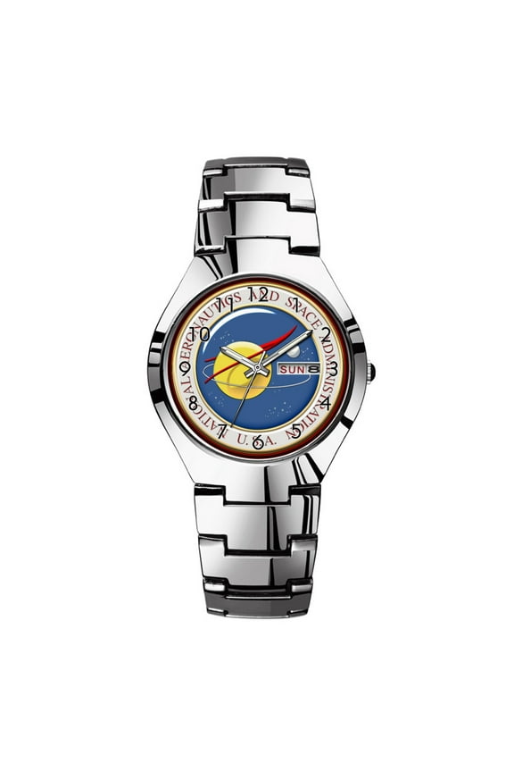 Mens Watches Silvery Steel Band Top Brand Waterproof Japan Quartz Watch Christmas Men Business Clock NASA Emblem [3D] Watches