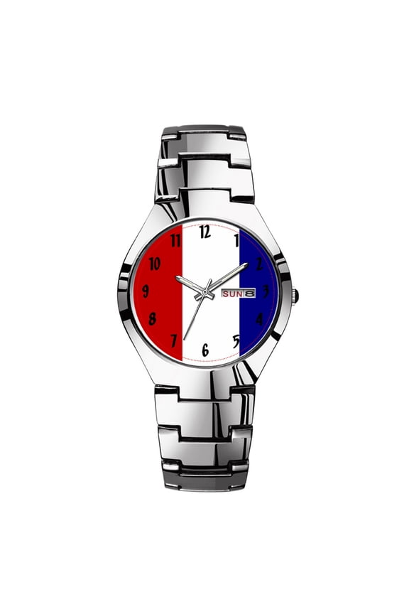 Mens Watches Silvery Steel Band Top Brand Waterproof Japan Quartz Watch Christmas Men Business Clock Red White and Blue Patriotic Watch