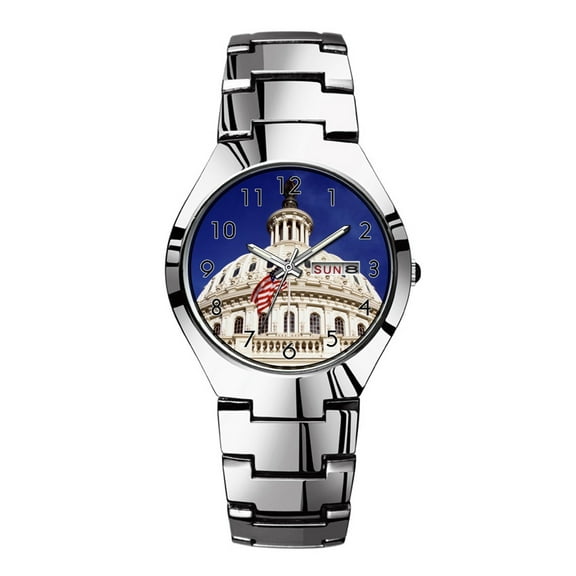 Mens Watches Silvery Steel Band Top Brand Waterproof Japan Quartz Watch Christmas Men Business Clock US capitol building, Washington DC Watch