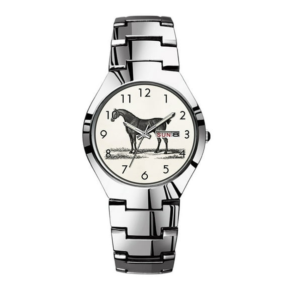 Mens Watches Silvery Steel Band Top Brand Waterproof Japan Quartz Watch Christmas Men Business Clock Vintage 1800s English Hunter Horse Hunting Horses Watches