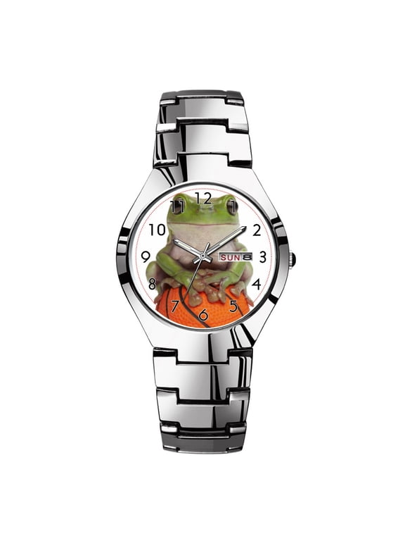 Mens Watches Silvery Steel Band Top Brand Waterproof Japan Quartz Watch Christmas Men Business Clock Whites Tree Frog on small basketball Wrist Watches
