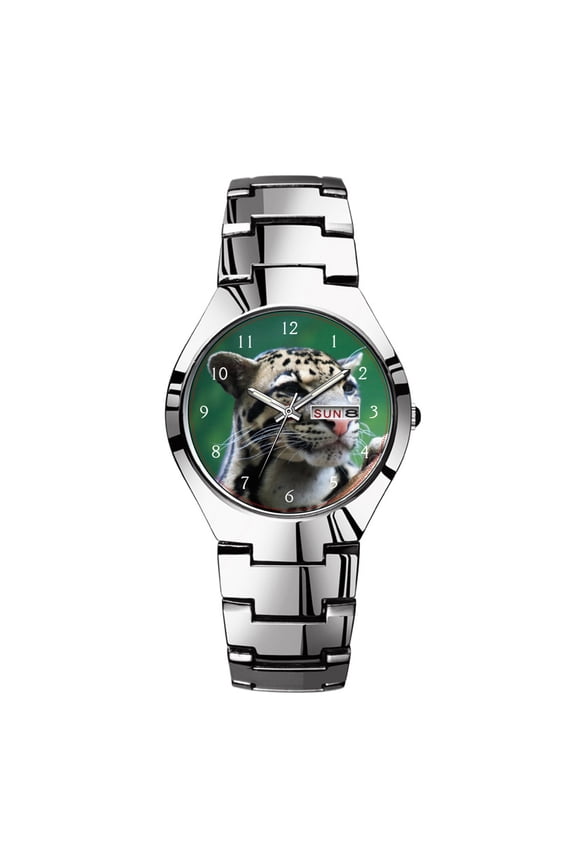 Mens Watches Silvery Steel Band Top Brand Waterproof Japan Quartz Watch Christmas Men Business Clock Wild Cat Portrait Round Clock