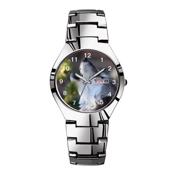 Mens Watches Silvery Steel Band Top Brand Waterproof Japan Quartz Watch Christmas Men Business Clock wolf wristwatches