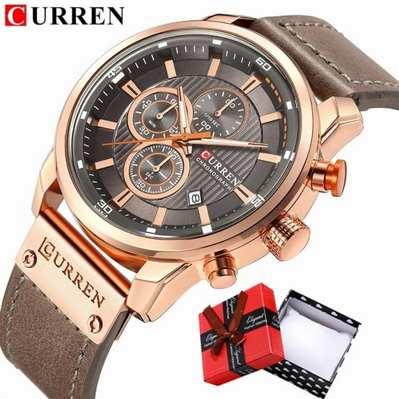 Mens Watches Top Brand Luxury Fashion Casual Waterproof Chronograph Date Genuine Leather Sport Military Male Clock CURREN 8291