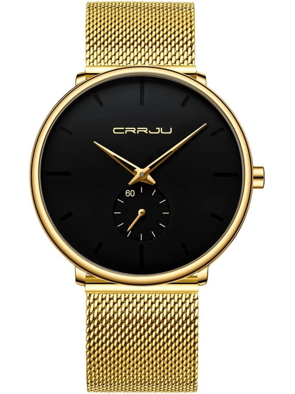 Mens Watches Ultra-Thin Minimalist Waterproof - Fashion Wrist Watch for Men Unisex Dress with Stainless Steel Mesh Band