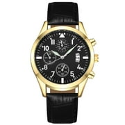 Mens Watches Waterproof Leather Band Automatic Mechanical Tourbillon Calendar Moon Phase Luminous Business Wristwatch Black Strap Gold Case