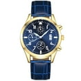 thumbnail image 1 of Mens Watches Waterproof Leather Band Automatic Mechanical Tourbillon Calendar Moon Phase Luminous Business Wristwatch Blue Strap Gold Case, 1 of 4