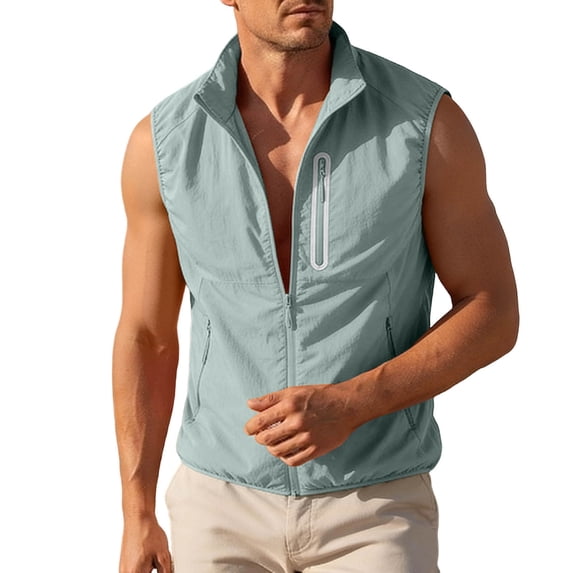 Mens Water Resistant Outerwear Vests Windproof Lightweight Softshell Vests Zip Pockets Sports Sleeveless Jacket Golf Vests for Men Big and Tall Size S-4XL Mint Green