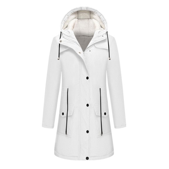 Mens Waterproof Comfy Rain Jackets Hooded Drawstring Button Zipper Pocket Windproof Mid Length Inner Plush Hoodie Fall And Winter White Jackets Trench Coats M-4XL